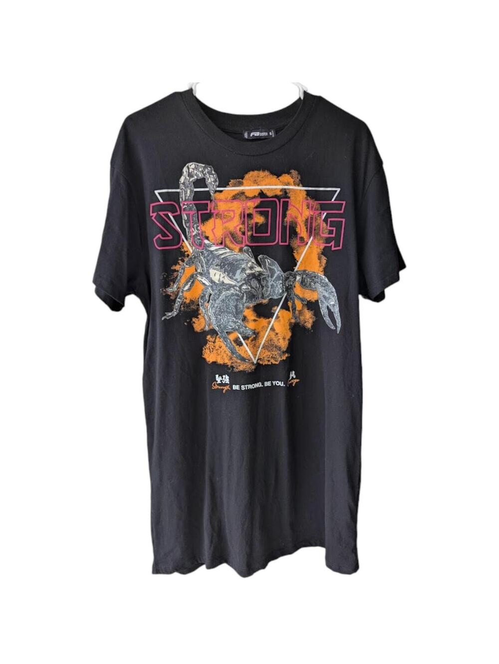 FB Sister T-Shirt Dress S Black Scorpion Strength Flame Graphic Euro Streetwear